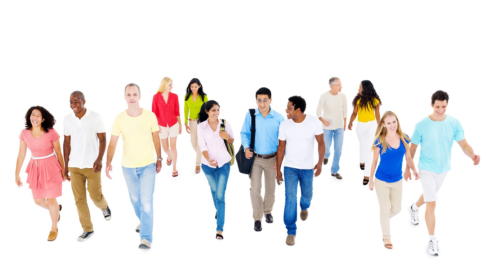 several diverse people walking