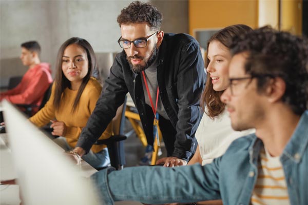 Pre-engineering students at computers