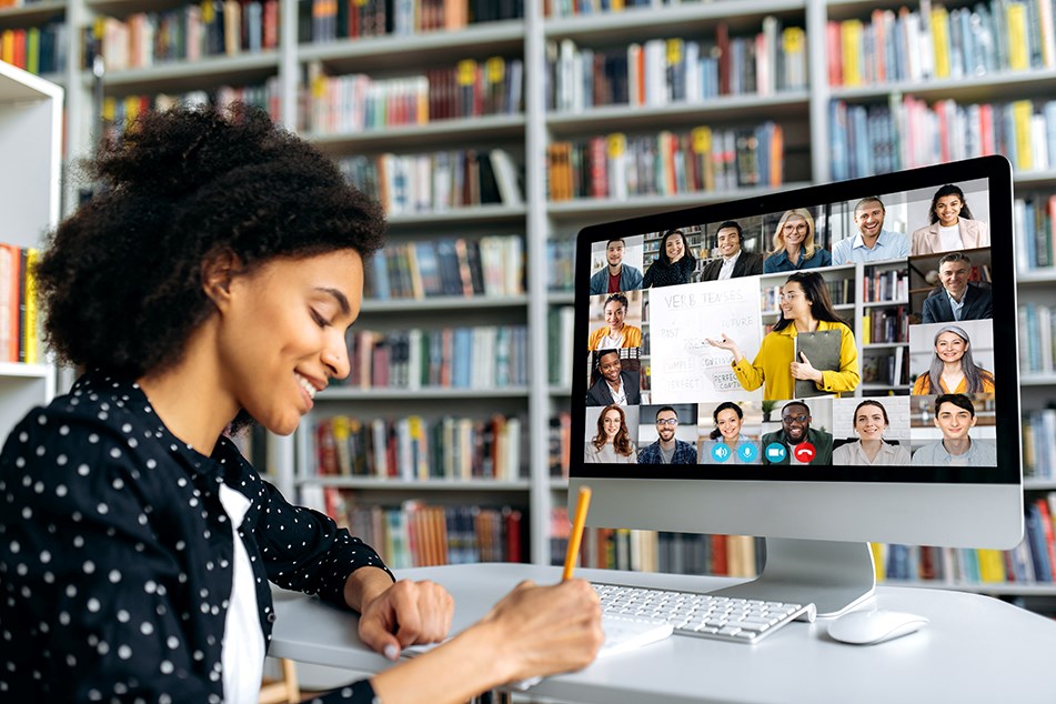 Student participating in online learning