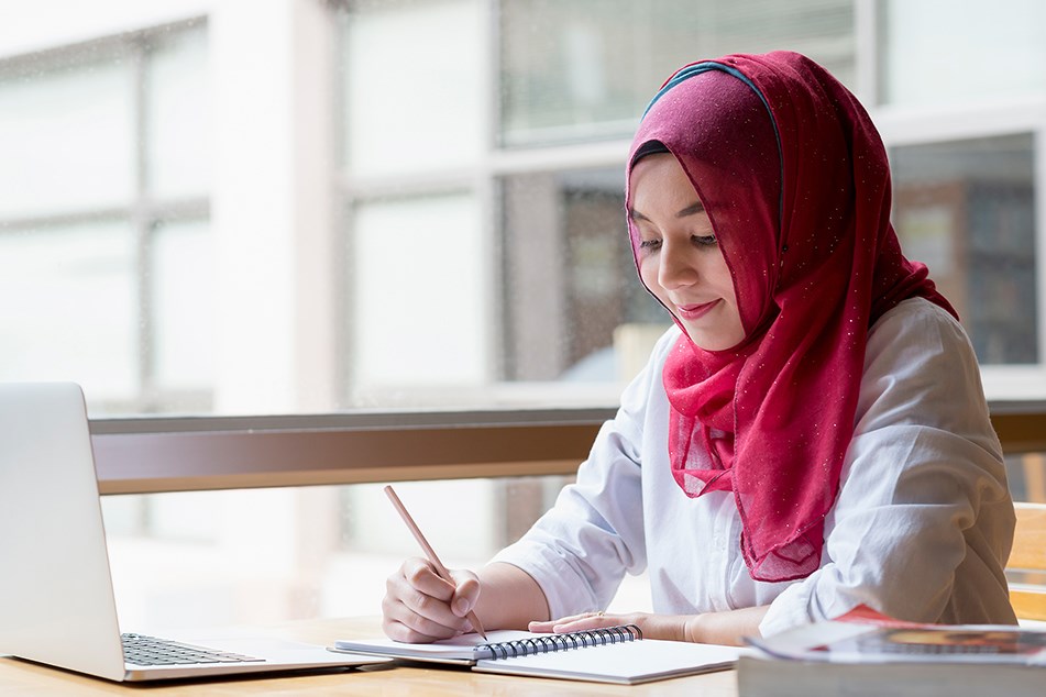 Student working on laptop
