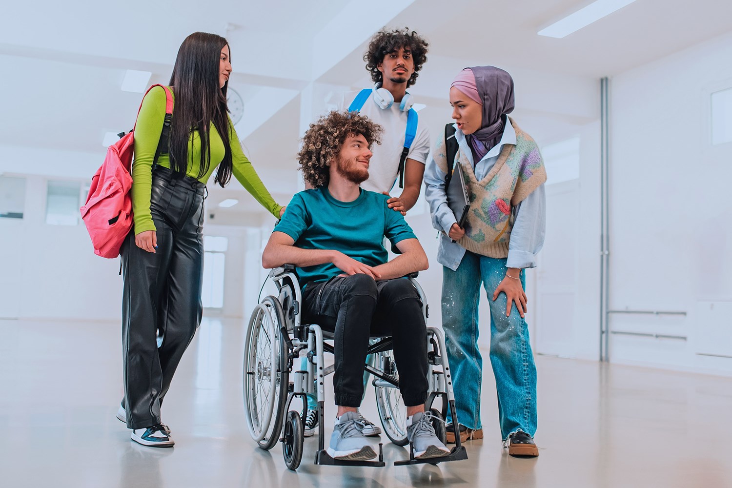 Student in wheelchair with fellow students
