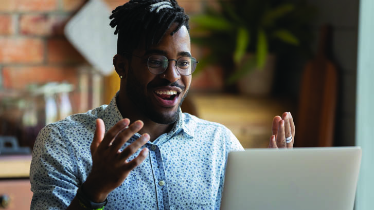 Student using laptop for online course