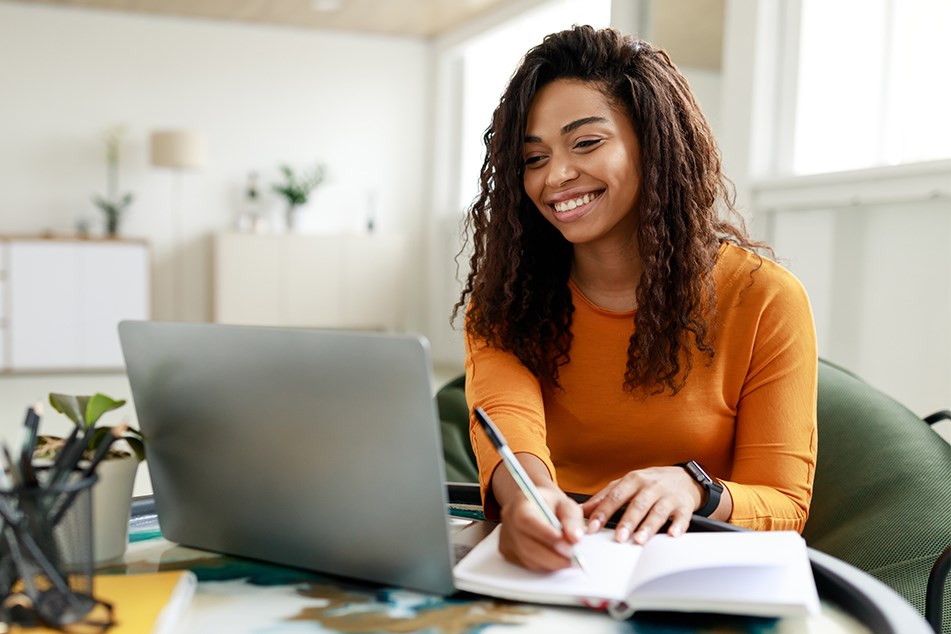 female student registering online